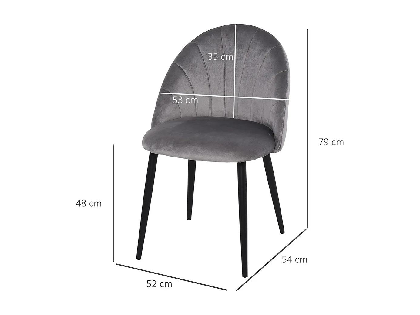 Lot de 2 chaises de Salle à Manger Chaise de Cuisine Velours Pieds métal Gris dim. 52L x 54l x 79H cm
