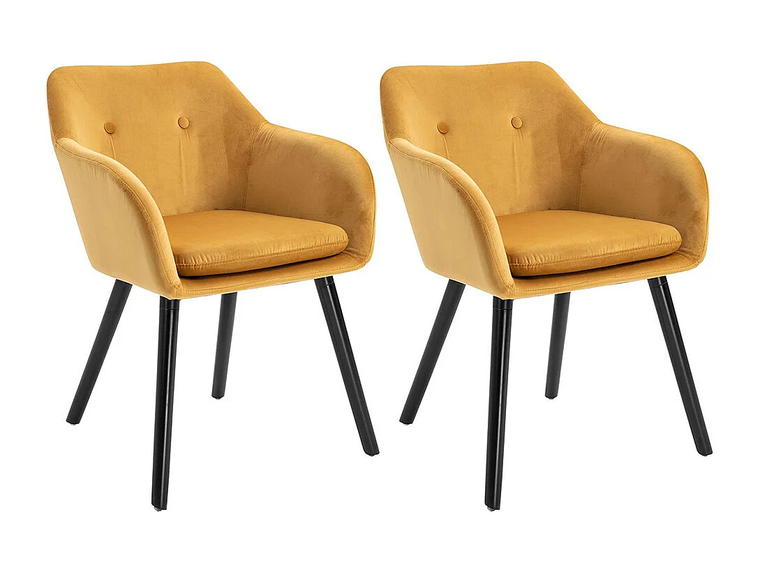 Chaises de salle à manger chaise de cuisine chaises de salon scandinave - Lot de 2 - Pieds effilés Bois Noir - Velours Jaune Moutarde