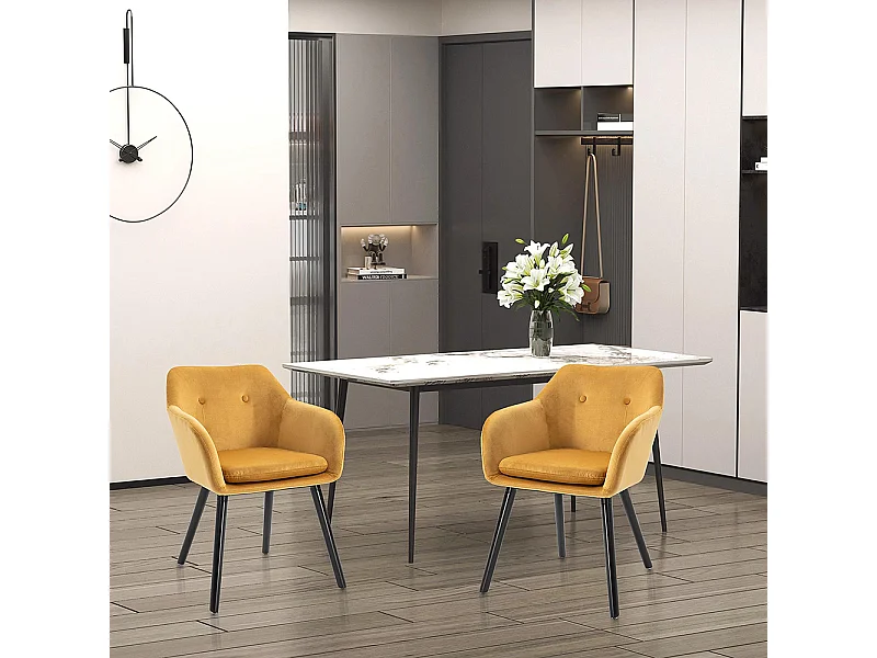 Chaises de salle à manger chaise de cuisine chaises de salon scandinave - Lot de 2 - Pieds effilés Bois Noir - Velours Jaune Moutarde
