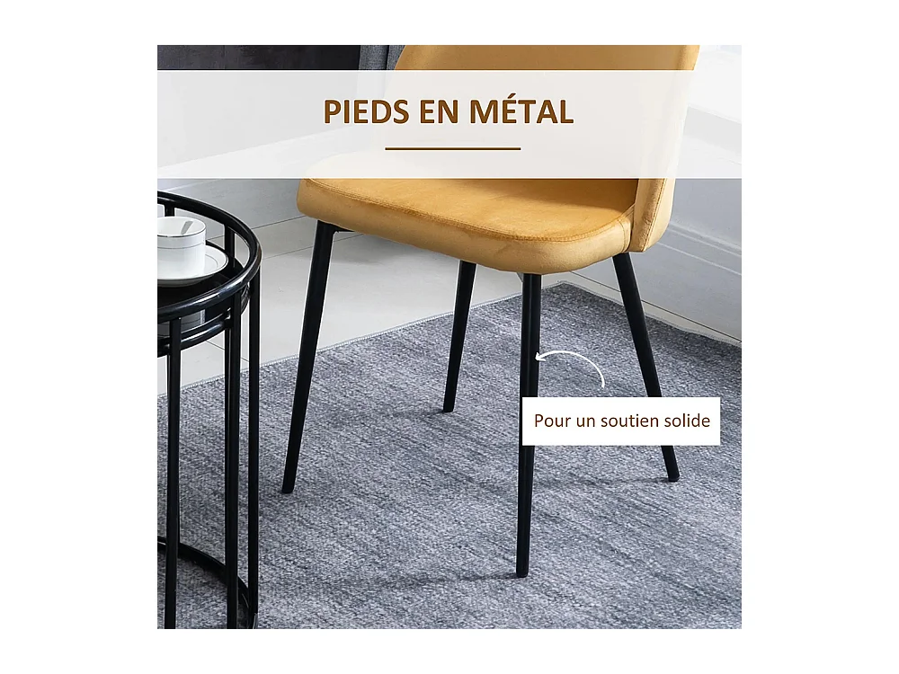 Lot de 2 chaises salle à manger chaise de cuisine scandinave chaise en velours rembourrée avec pieds effilés en métal, pour salon, salle à manger, jaune
