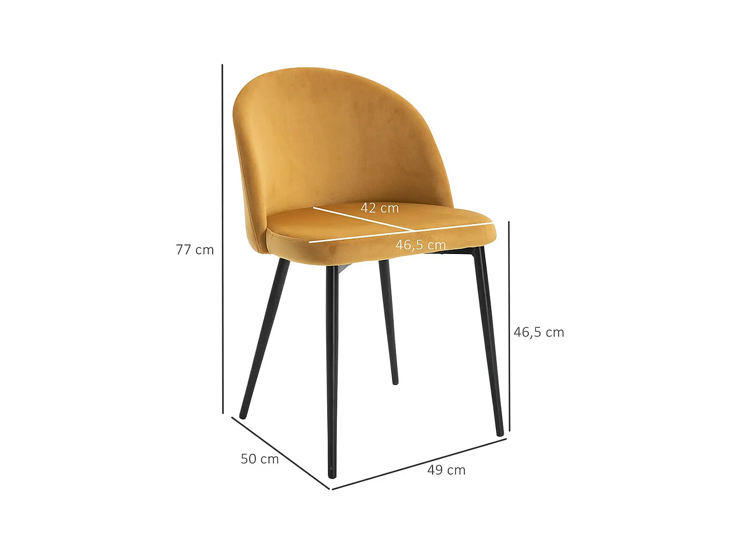 Lot de 2 chaises salle à manger chaise de cuisine scandinave chaise en velours rembourrée avec pieds effilés en métal, pour salon, salle à manger, jaune