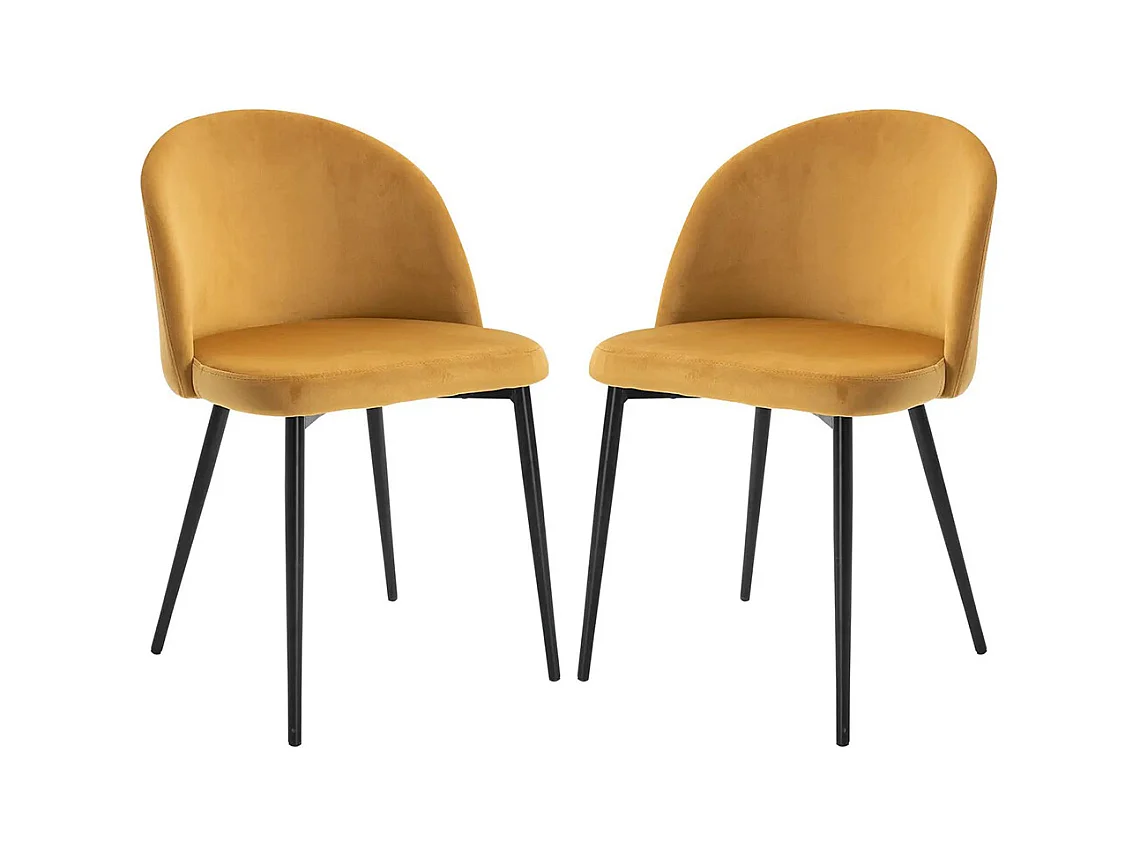 Lot de 2 chaises salle à manger chaise de cuisine scandinave chaise en velours rembourrée avec pieds effilés en métal, pour salon, salle à manger, jaune