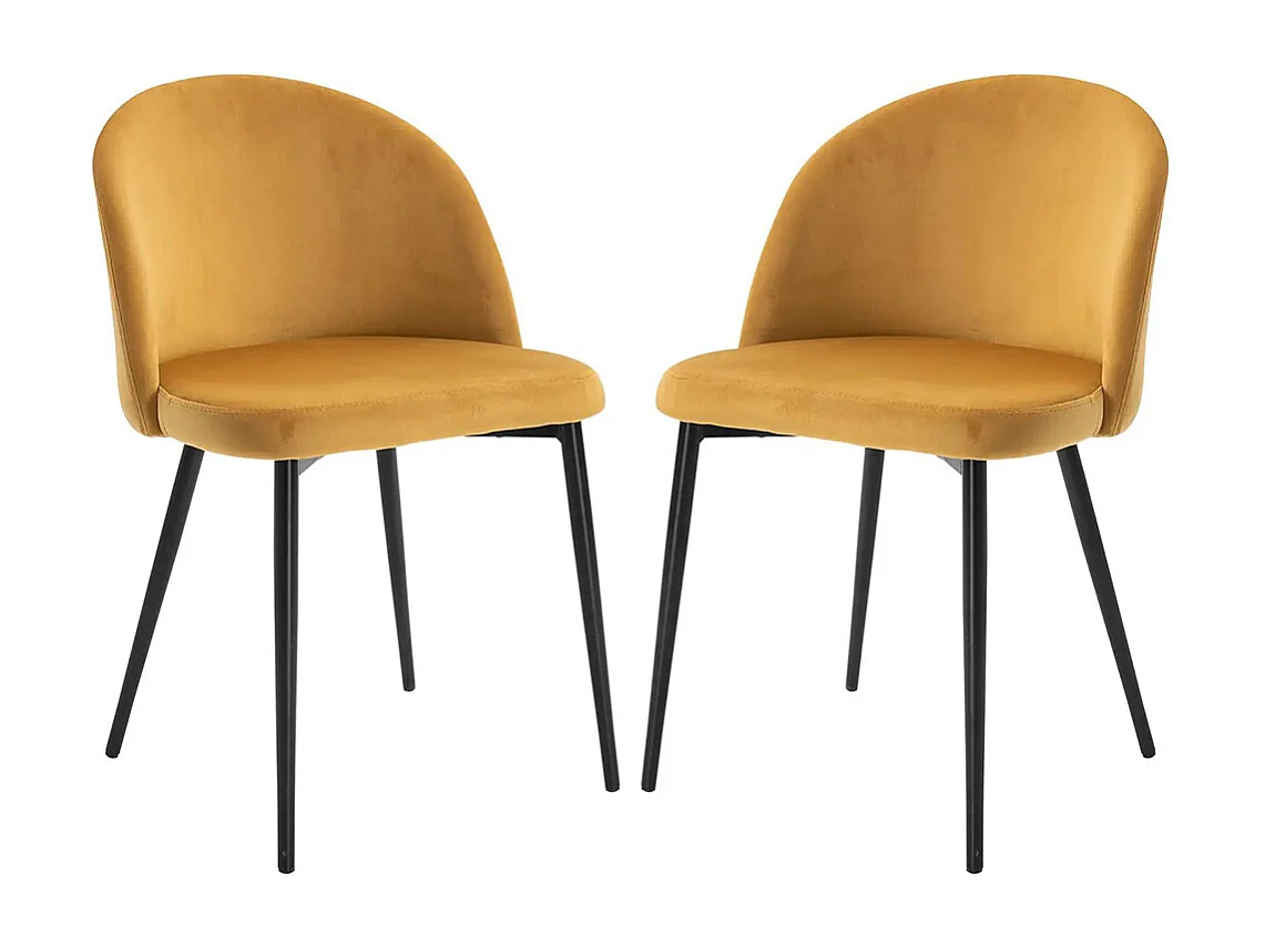 Lot de 2 chaises salle à manger chaise de cuisine scandinave chaise en velours rembourrée avec pieds effilés en métal, pour salon, salle à manger, jaune