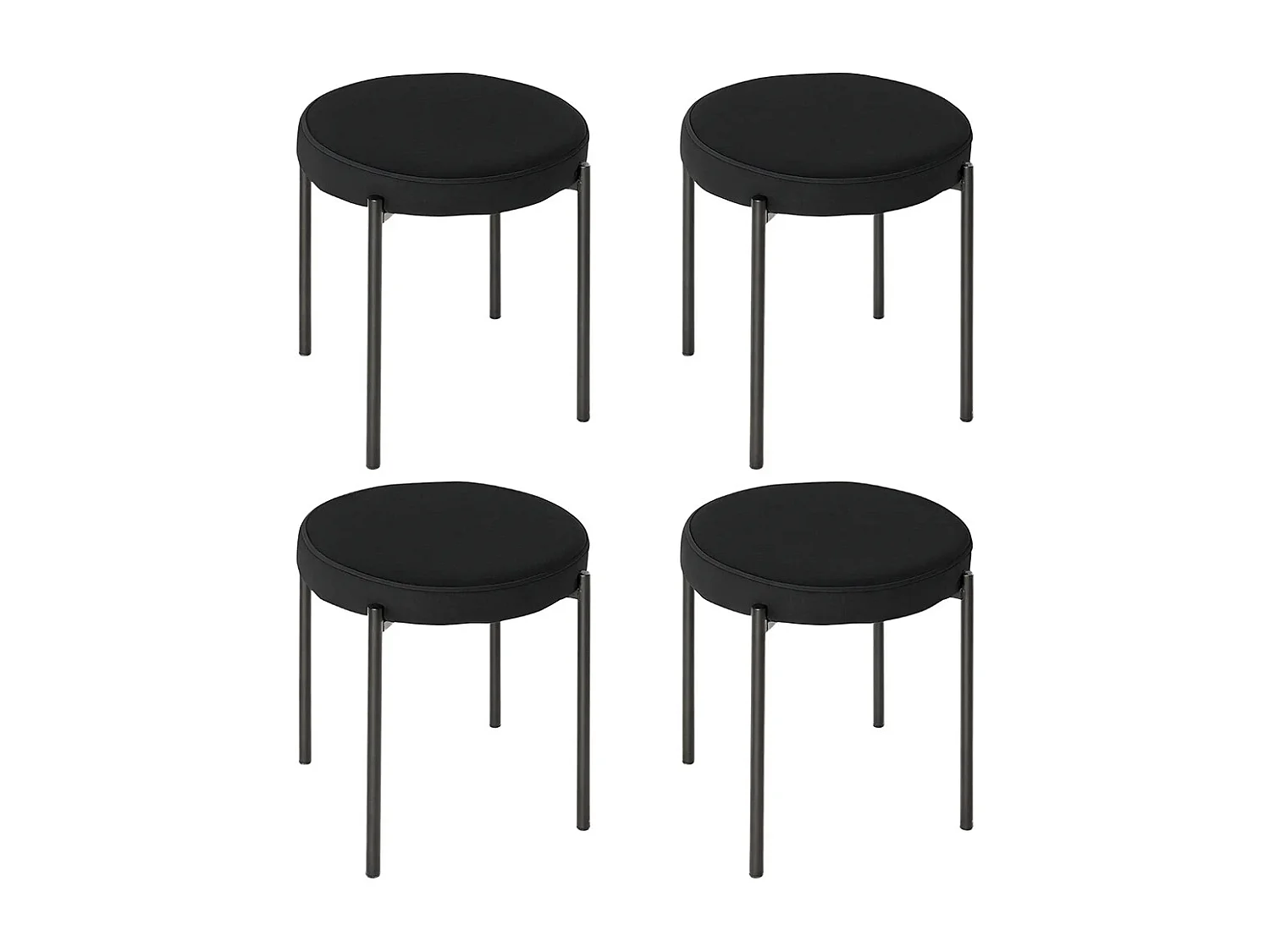 Lot de 4 chaises de salle à manger chaises de cuisine sans dossier siège rembourré pieds métal 41,5 x 41,5 x 46 cm noir