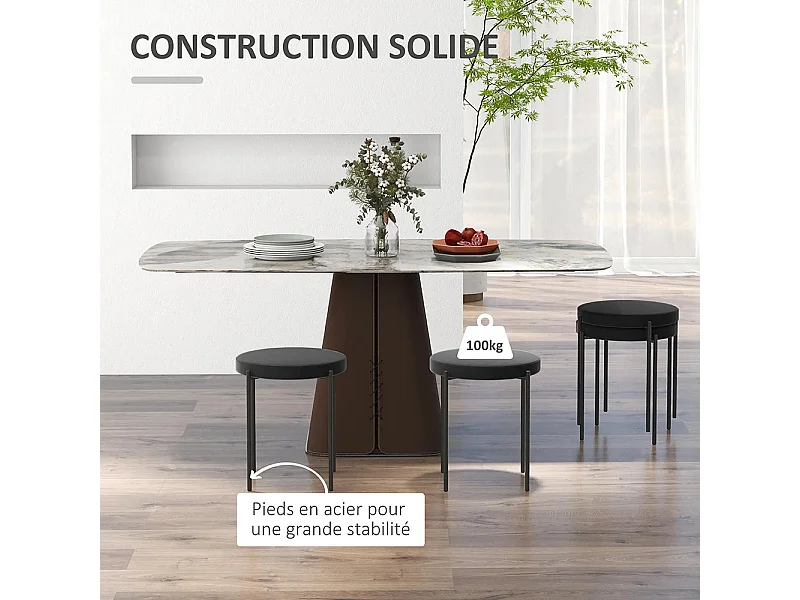 Lot de 4 chaises de salle à manger chaises de cuisine sans dossier siège rembourré pieds métal 41,5 x 41,5 x 46 cm noir