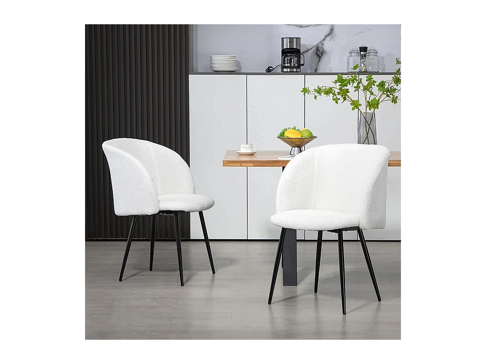 Lot de 2 chaises de salle à manger avec dossier en tissu effet laine boucleé pieds en acier 55 x 62 x 80 cm blanc noir