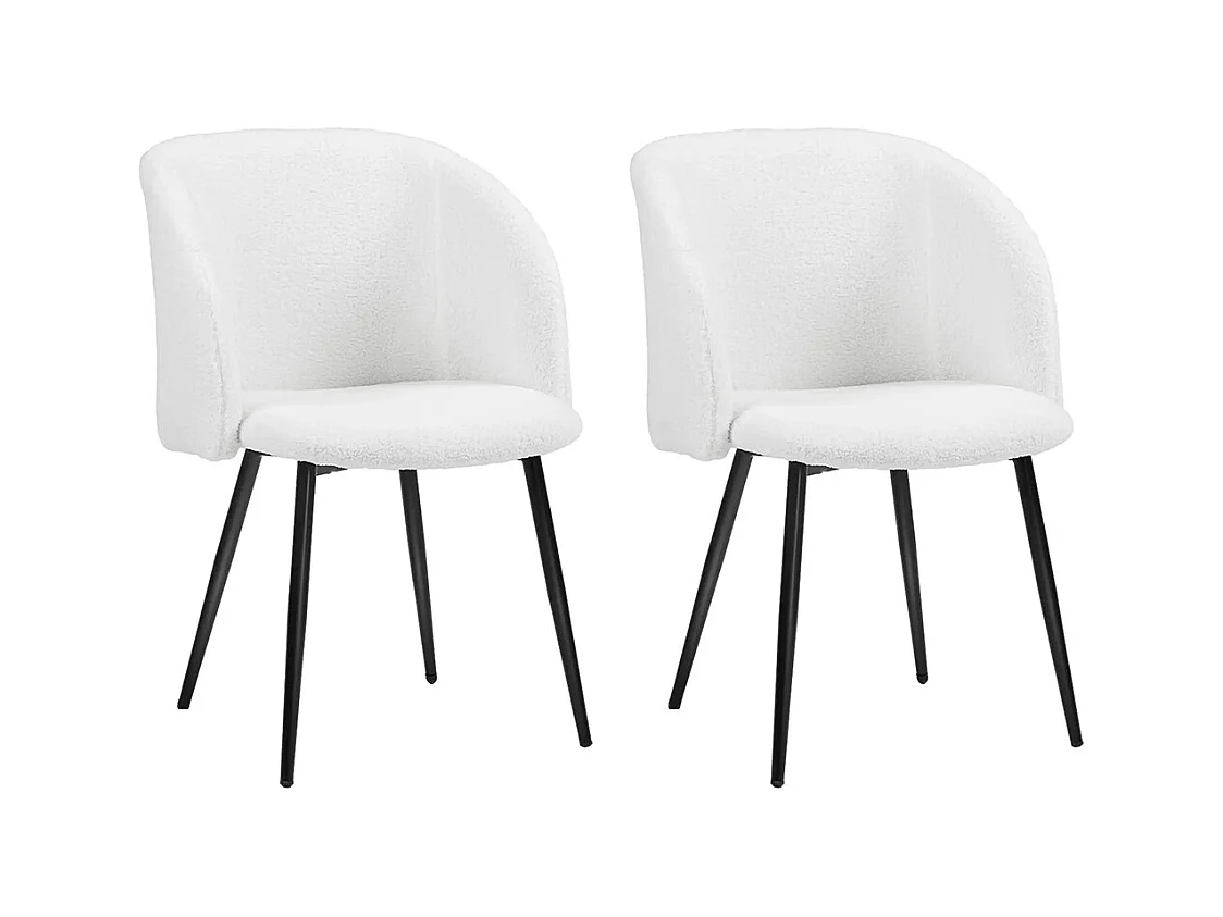 Lot de 2 chaises de salle à manger avec dossier en tissu effet laine boucleé pieds en acier 55 x 62 x 80 cm blanc noir