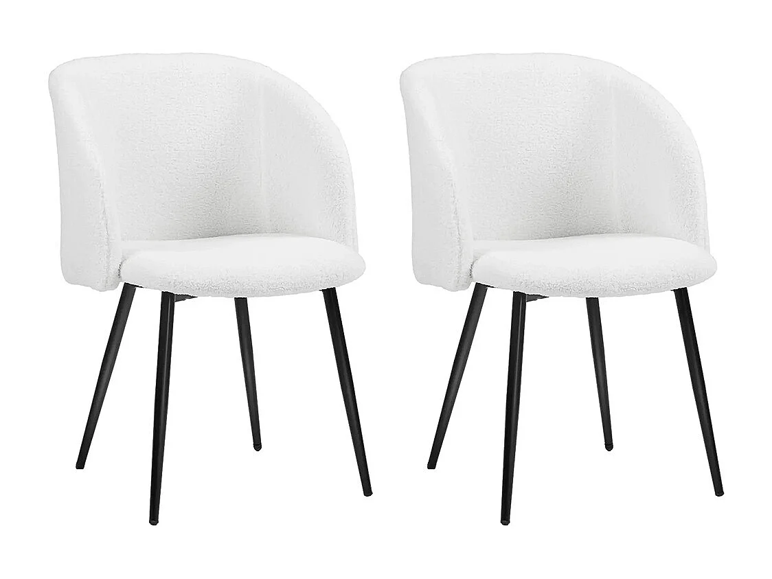 Lot de 2 chaises de salle à manger avec dossier en tissu effet laine boucleé pieds en acier 55 x 62 x 80 cm blanc noir