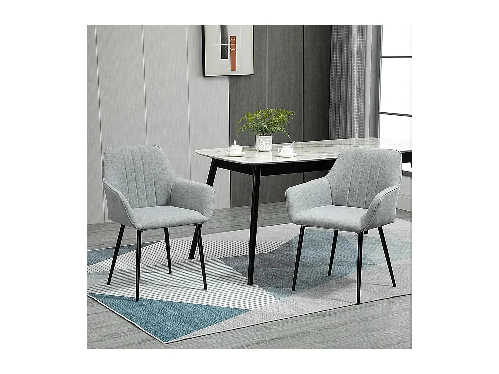 Chaises de Salle à Manger Chaises de Visiteur Design scandinave - Lot de 2 chaises - Pieds effilés métal Noir - Assise Dossier accoudoirs ergonomiques Lin Gris