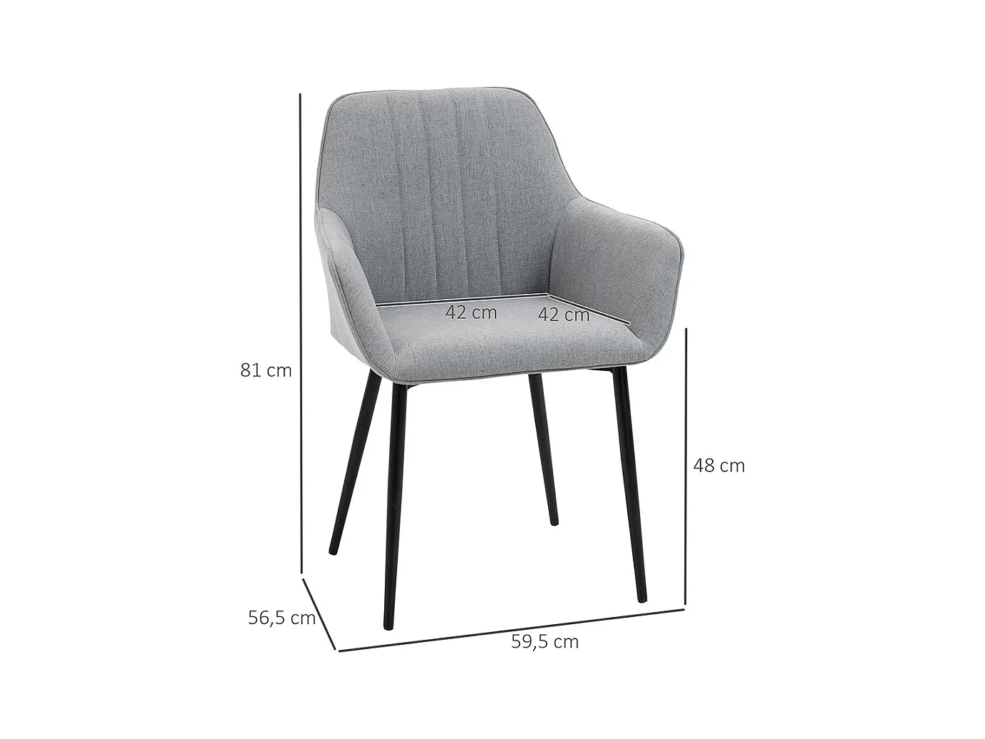 Chaises de Salle à Manger Chaises de Visiteur Design scandinave - Lot de 2 chaises - Pieds effilés métal Noir - Assise Dossier accoudoirs ergonomiques Lin Gris