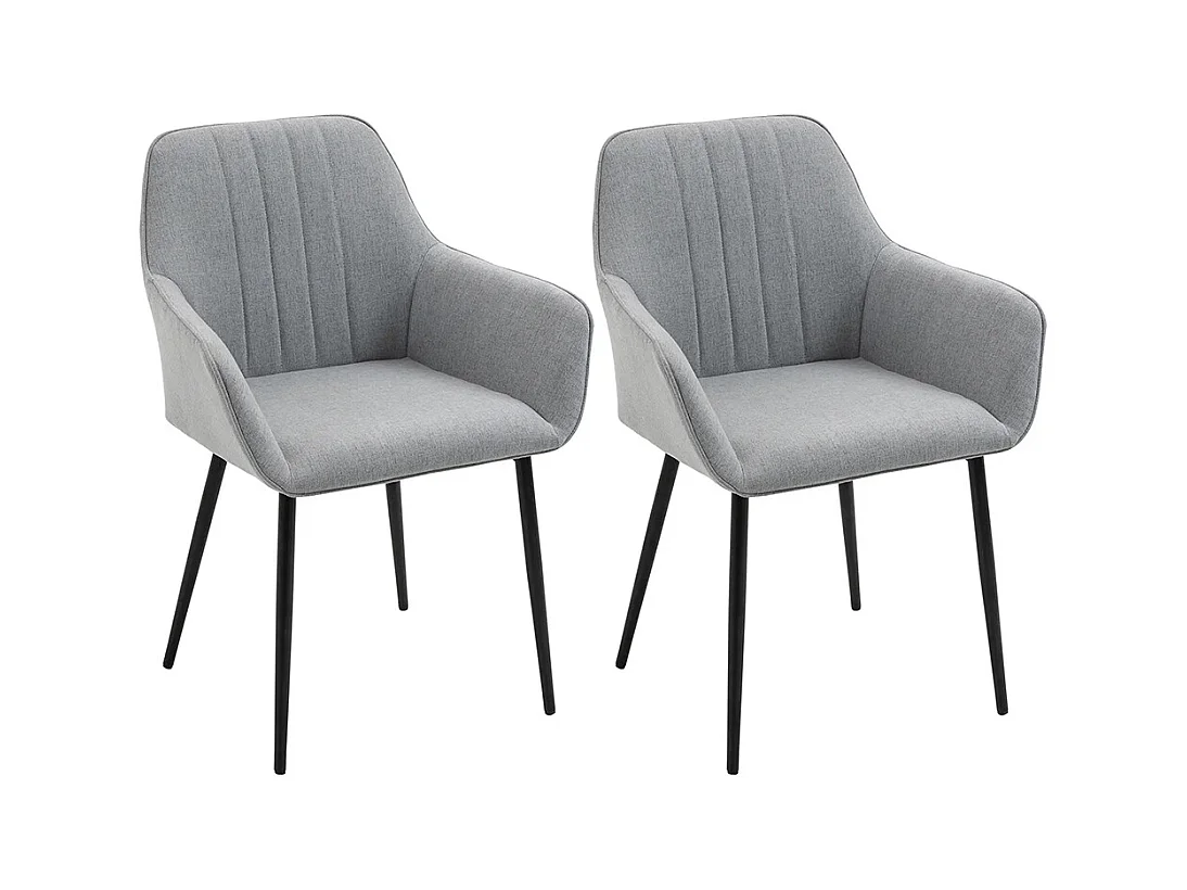 Chaises de Salle à Manger Chaises de Visiteur Design scandinave - Lot de 2 chaises - Pieds effilés métal Noir - Assise Dossier accoudoirs ergonomiques Lin Gris