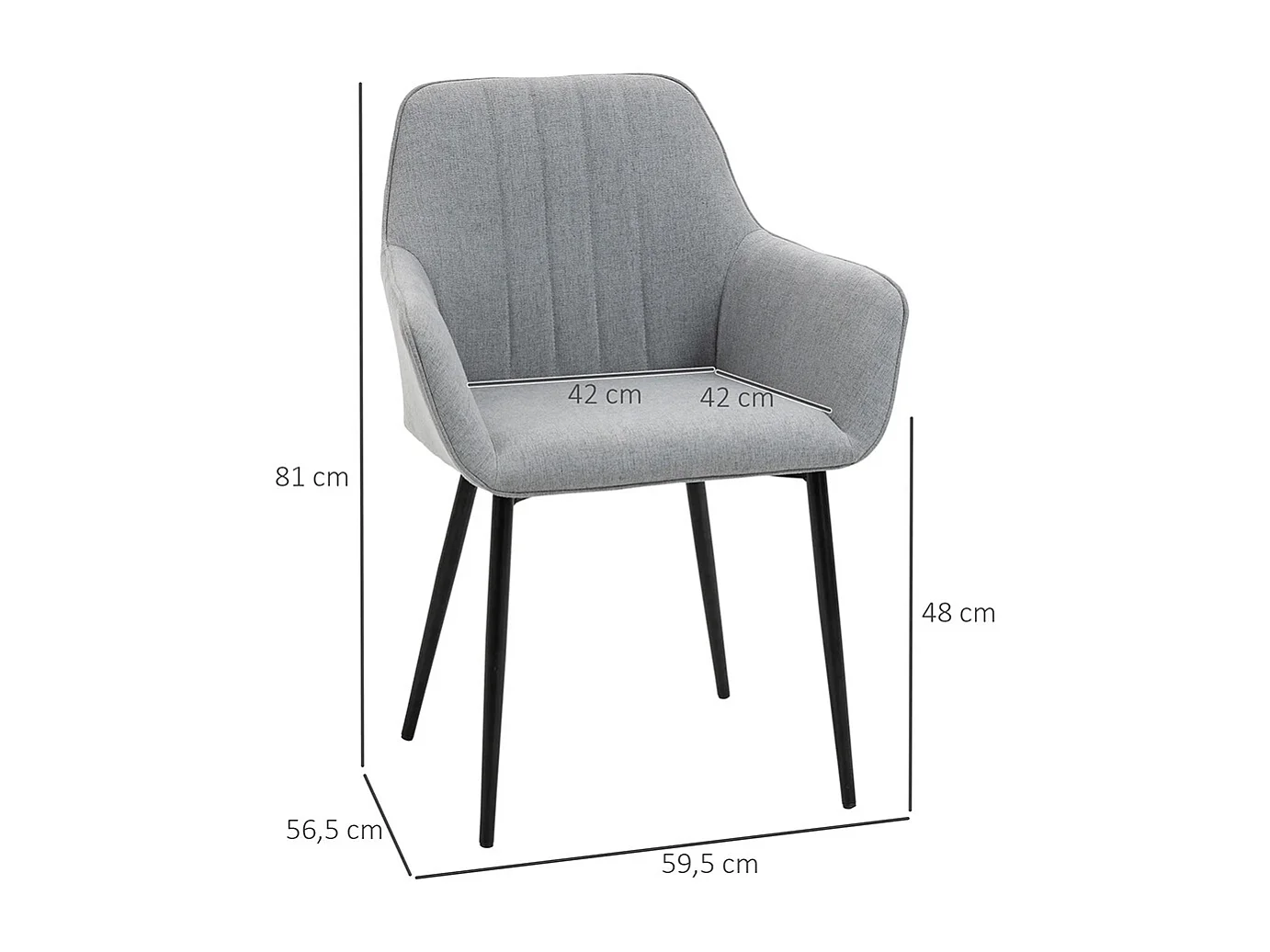 Chaises de Salle à Manger Chaises de Visiteur Design scandinave - Lot de 2 chaises - Pieds effilés métal Noir - Assise Dossier accoudoirs ergonomiques Lin Gris