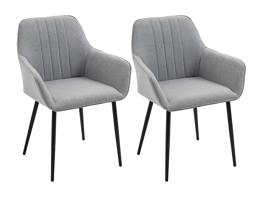 Chaises de Salle à Manger Chaises de Visiteur Design scandinave - Lot de 2 chaises - Pieds effilés métal Noir - Assise Dossier accoudoirs ergonomiques Lin Gris