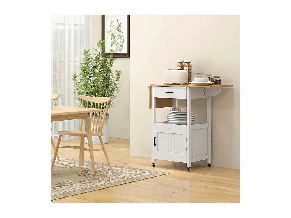 Chariot de service desserte de cuisine à roulettes meuble de rangement plateau pliable tiroir étagère et armoire