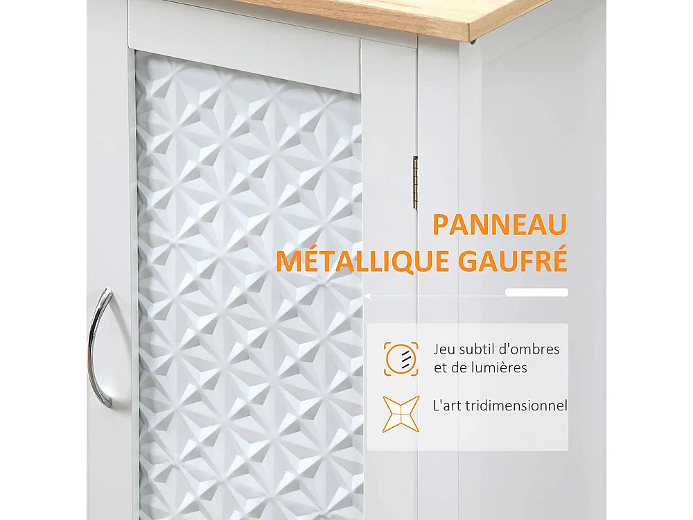 Desserte à roulettes Chariot de Service pour cuisine Style Contemporain - Porte, tiroir, 3 étagères - poignées métal bois Blanc