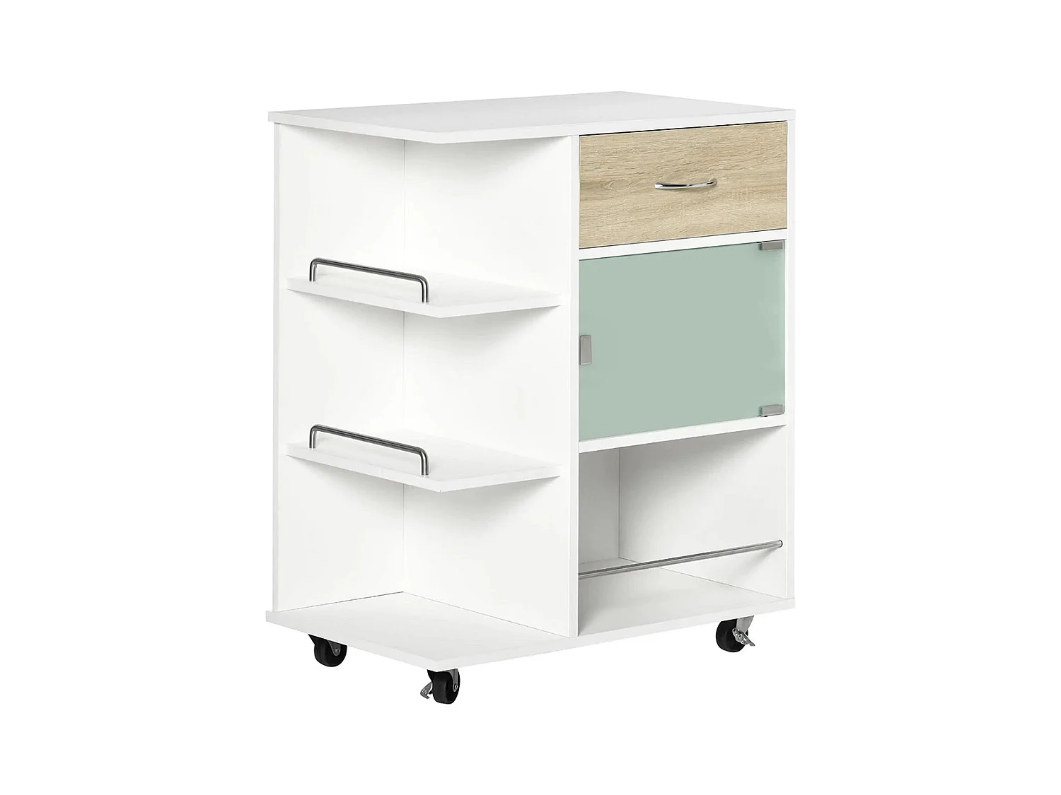 Desserte de cuisine îlot central cuisine roues pivotantes 360° étagères avec barrières 65 x 39 x 80 cm blanc