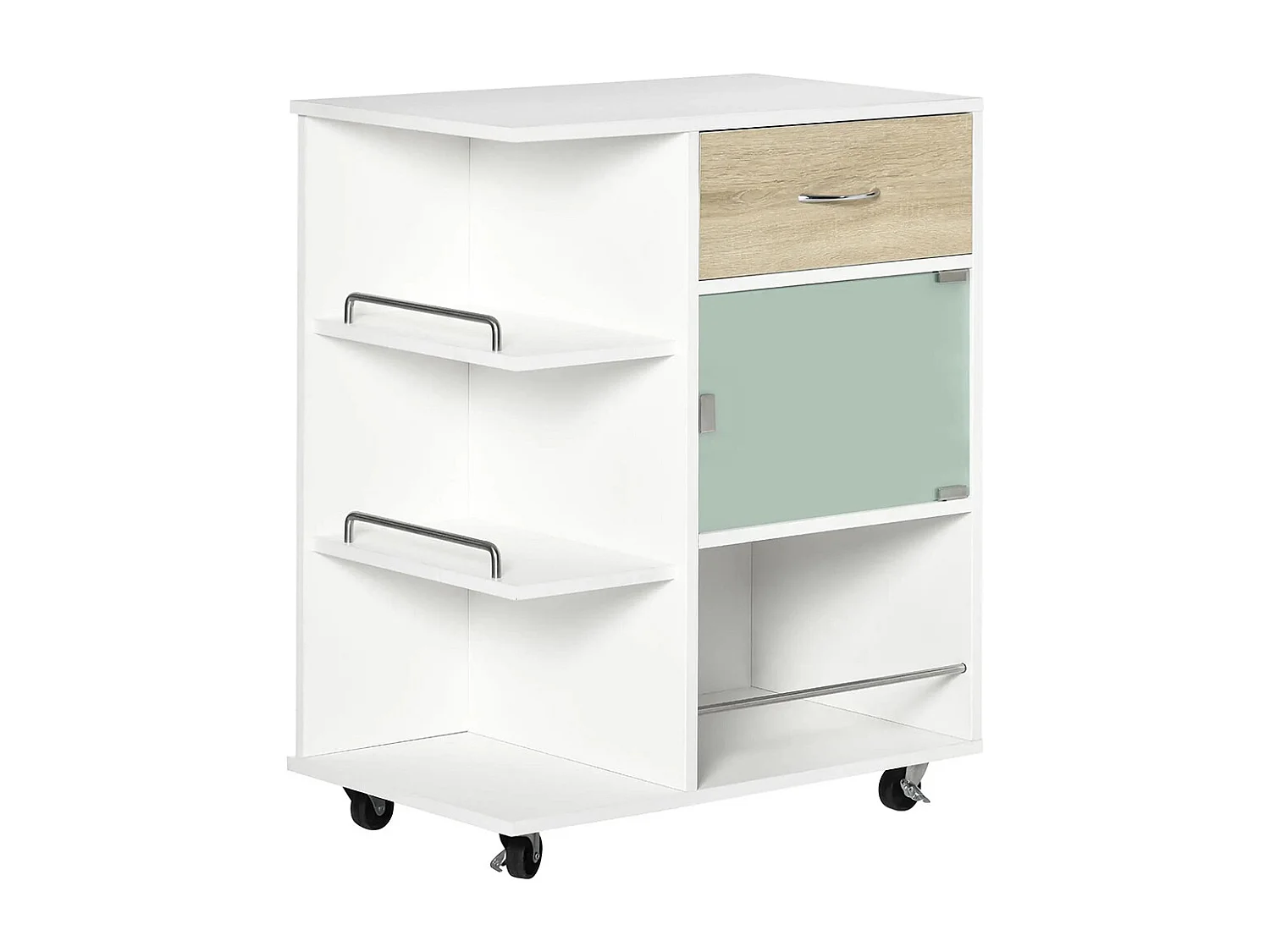 Desserte de cuisine îlot central cuisine roues pivotantes 360° étagères avec barrières 65 x 39 x 80 cm blanc