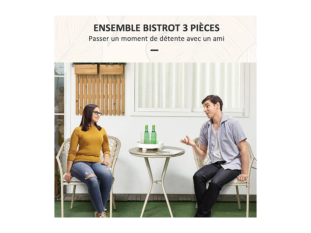 Ensemble salon de jardin 2 personnes 3 pièces 2 fauteuils avec coussins table d'appoint ronde métal