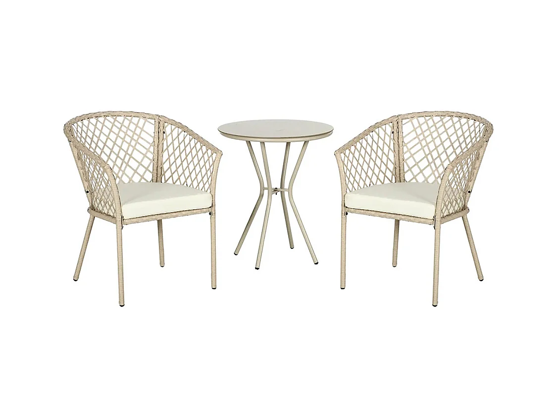 Ensemble salon de jardin 2 personnes 3 pièces 2 fauteuils avec coussins table d'appoint ronde métal