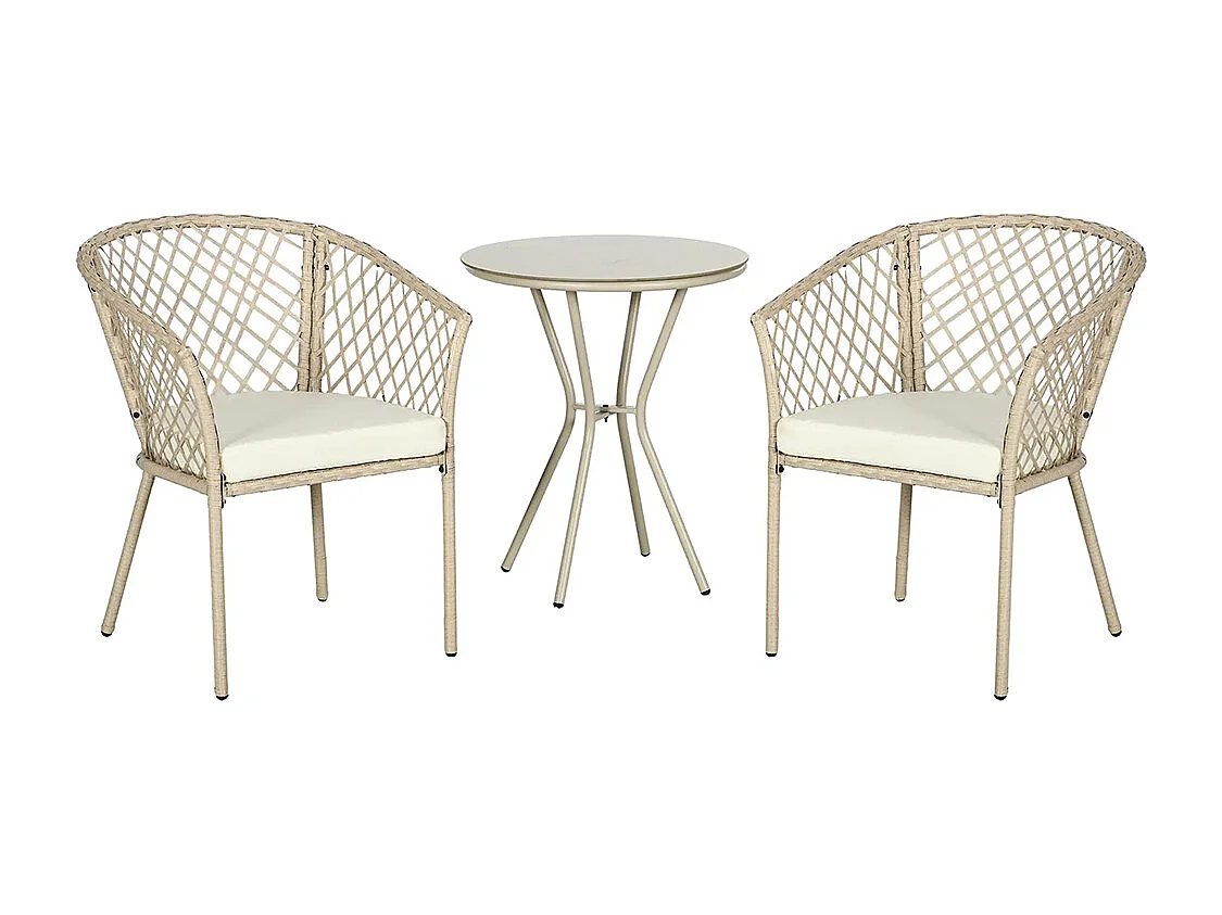 Ensemble salon de jardin 2 personnes 3 pièces 2 fauteuils avec coussins table d'appoint ronde métal