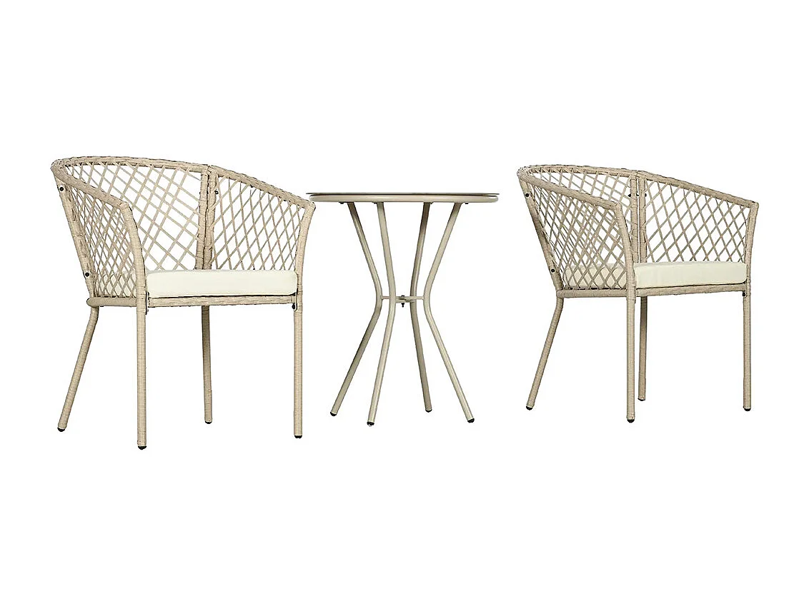 Ensemble salon de jardin 2 personnes 3 pièces 2 fauteuils avec coussins table d'appoint ronde métal