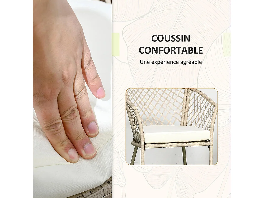 Ensemble salon de jardin 2 personnes 3 pièces 2 fauteuils avec coussins table d'appoint ronde métal