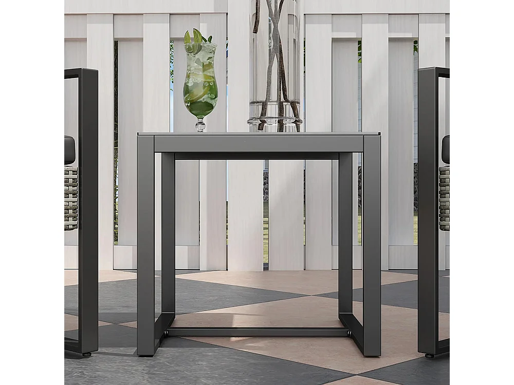 Salon de jardin 3 pièces 2 chaises avec coussins + table basse plateau verre trempé résine tressée， gris clair