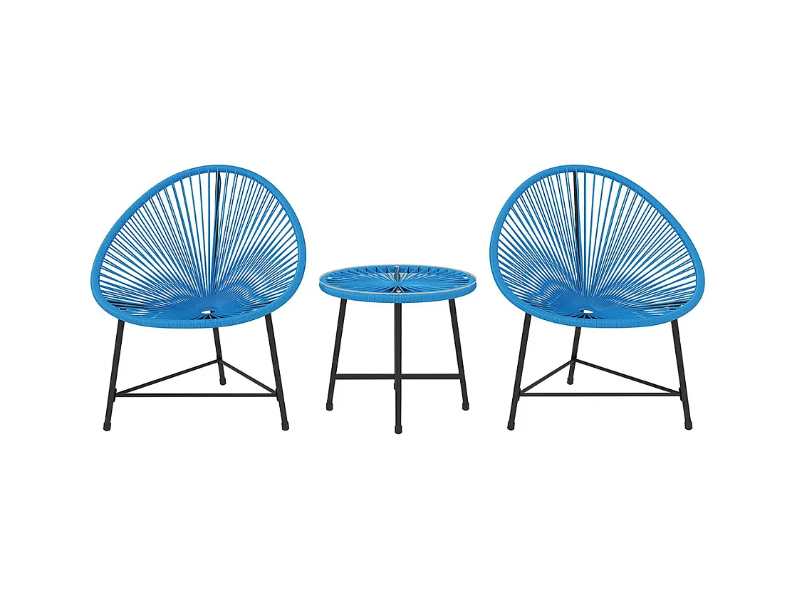 Mobilier de jardin, en résine tressée pour l'extérieur, avec plateau en verre trempé, couleur bleue.