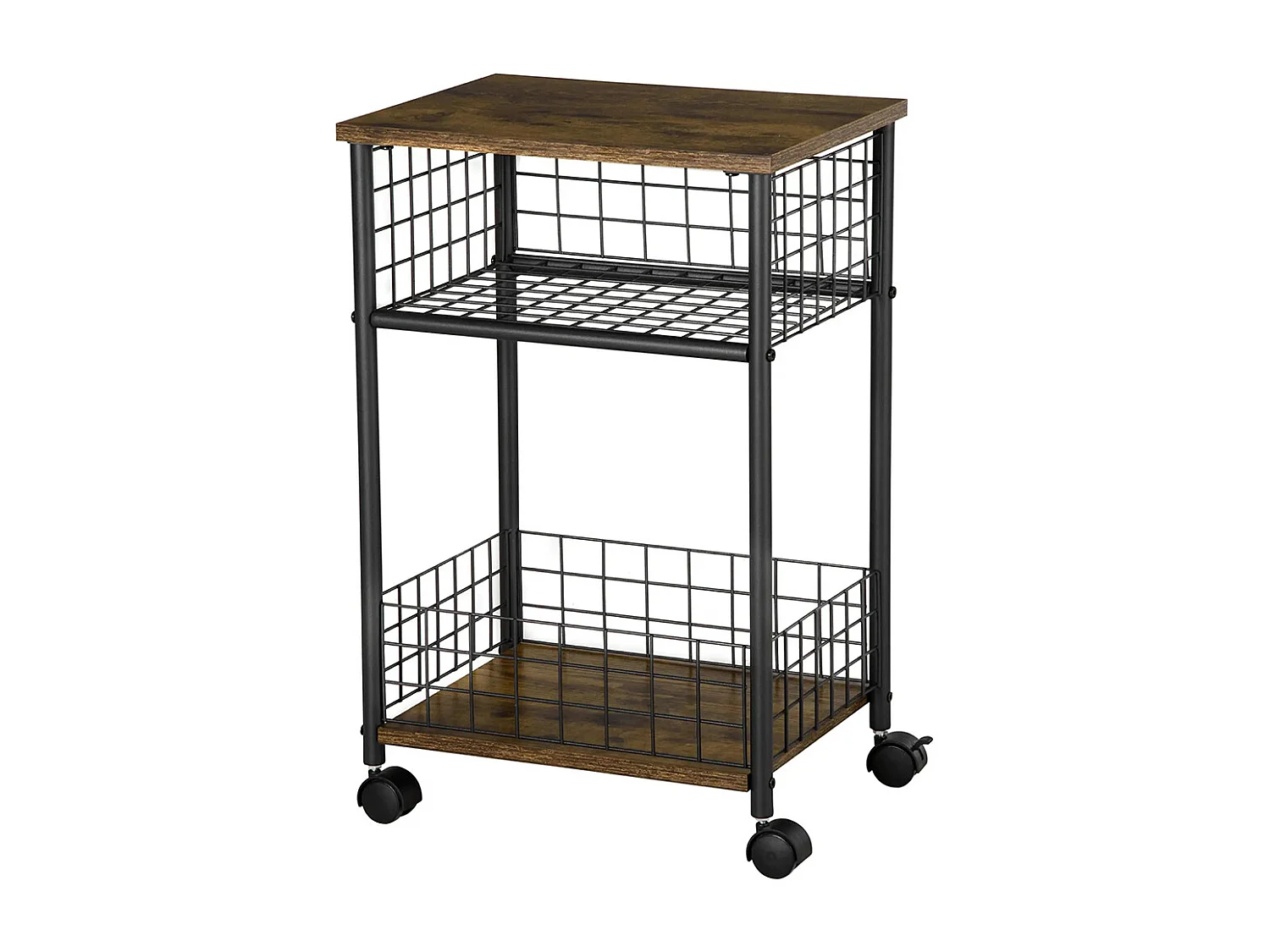 Desserte à roulettes, chariot de service, 2 compartiments ouverts, plan de travail et roulettes, 40 x 30 x 62 cm, marron