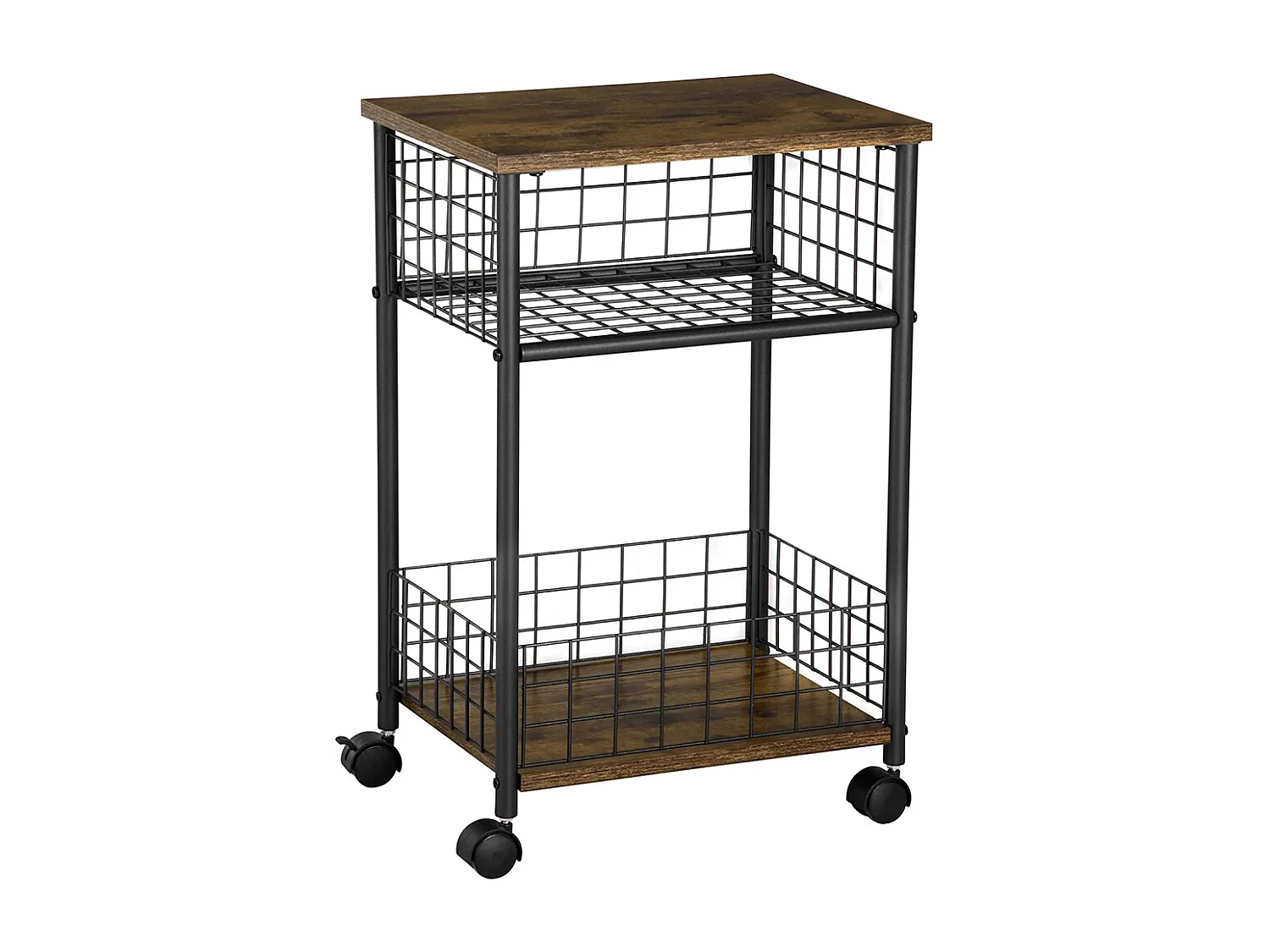 Desserte à roulettes, chariot de service, 2 compartiments ouverts, plan de travail et roulettes, 40 x 30 x 62 cm, marron