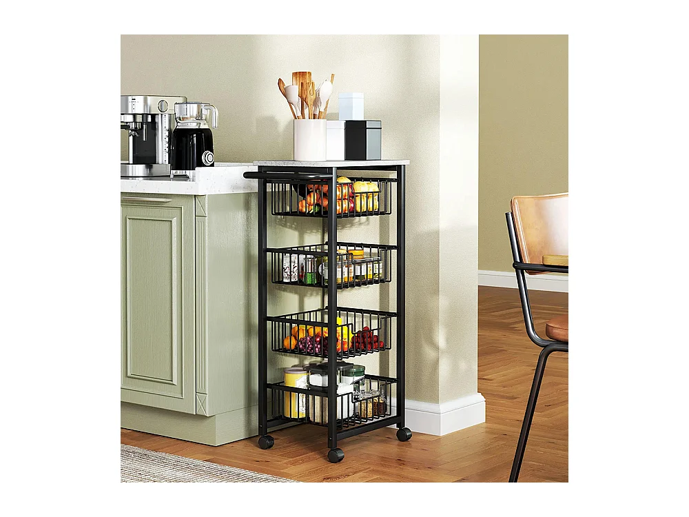 Desserte cuisine 4 niveaux chariot de service sur roulettes plan de travail cadre en acier 49,5 x 31 x 91 cm gris clair