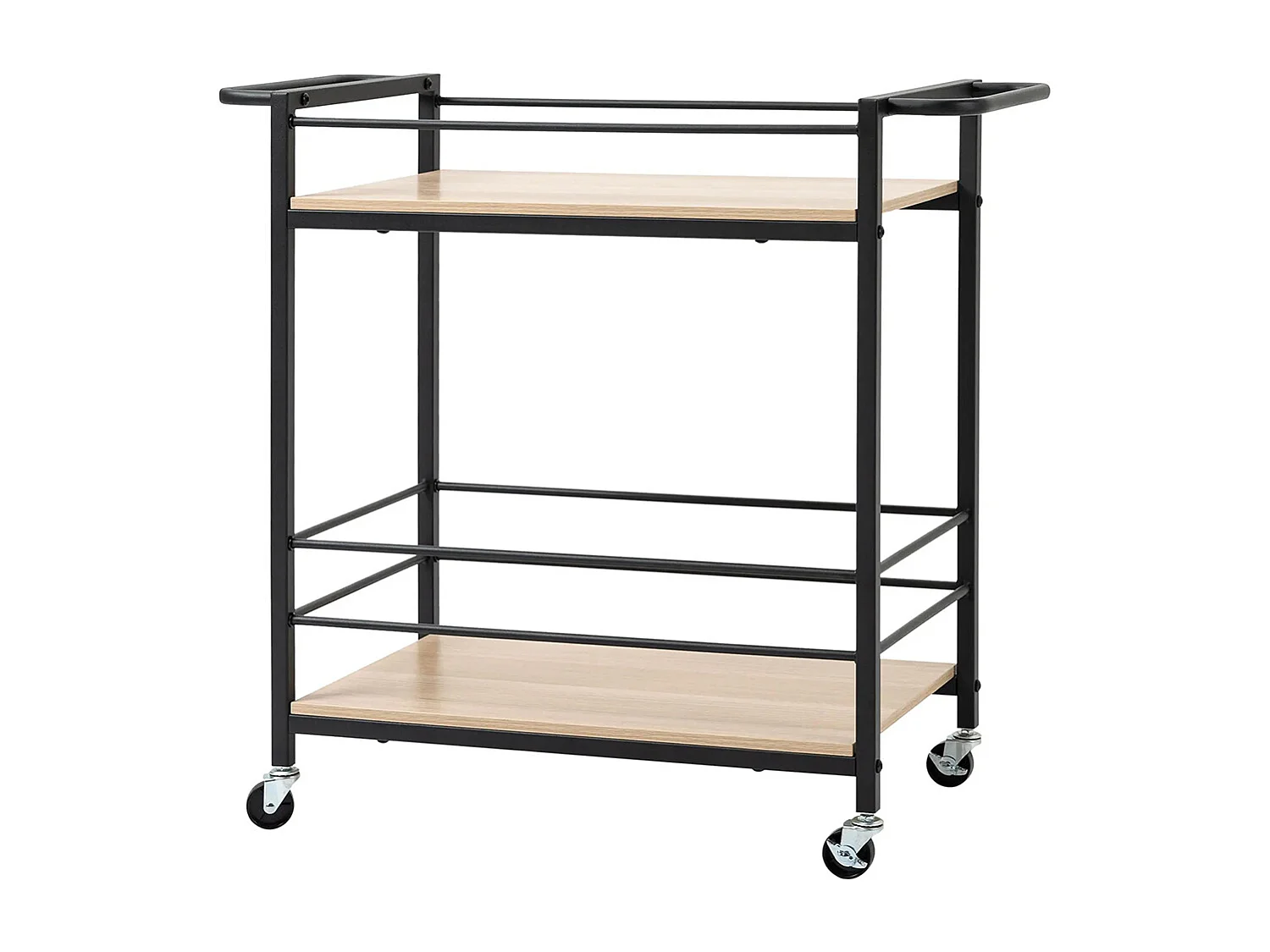 Chariot de service desserte de cuisine à roulettes avec 2 plateaux cadre en métal et aspect bois - dim. 82 x 40 x 75 cm