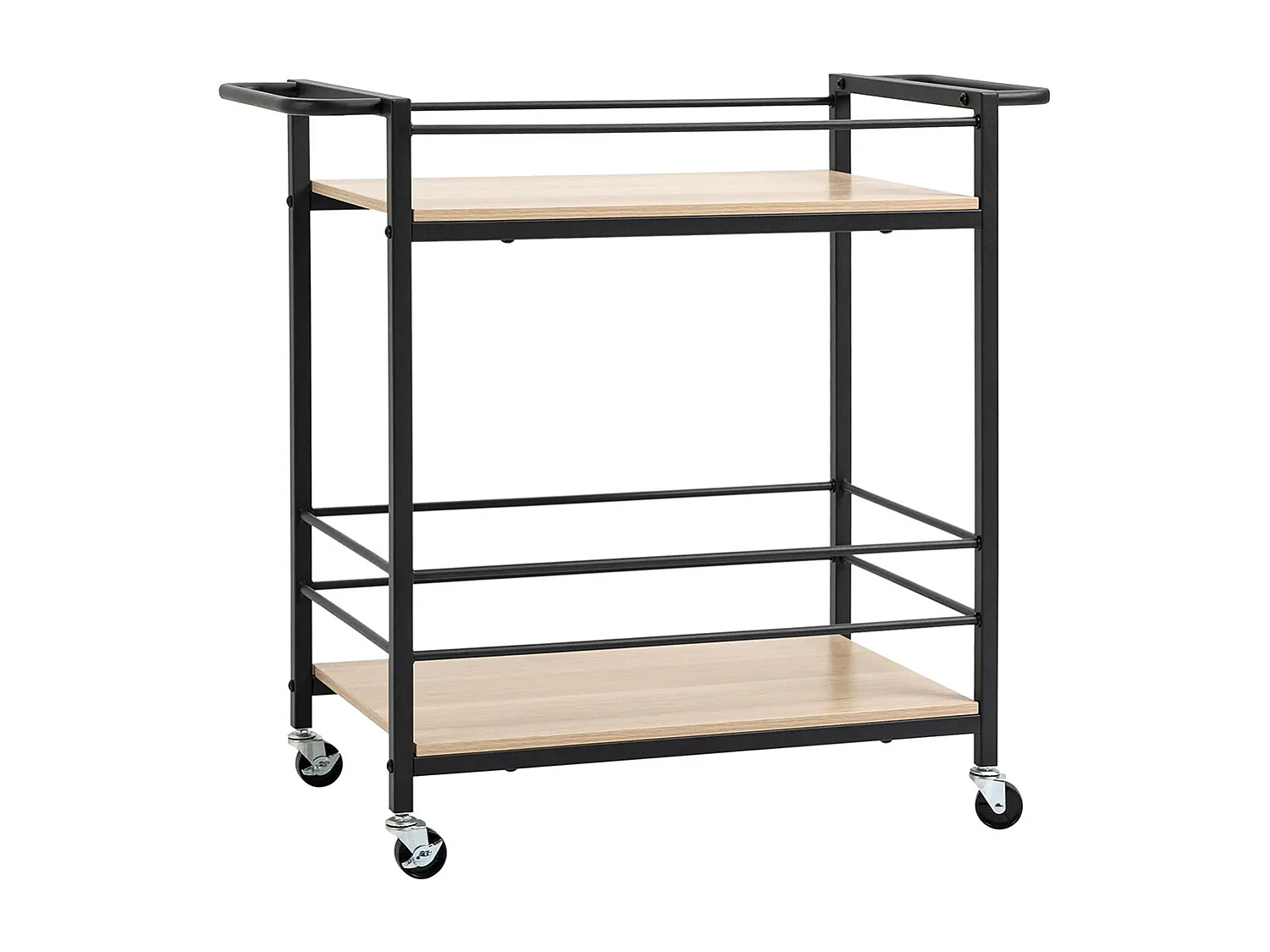 Chariot de service desserte de cuisine à roulettes avec 2 plateaux cadre en métal et aspect bois - dim. 82 x 40 x 75 cm