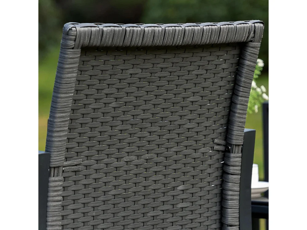 Salon de jardin 2 places 3 pièces 2 chaises avec coussins + table basse plateau verre trempé résine tressée 4 fils imitation rotin gris