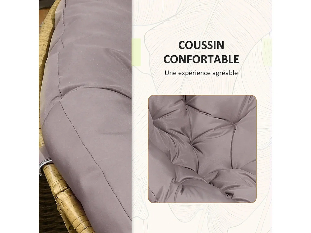 Ensemble de salon de jardin 3 pièces, comprenant 2 chaises Papasan pivotantes et 1 table basse ronde.