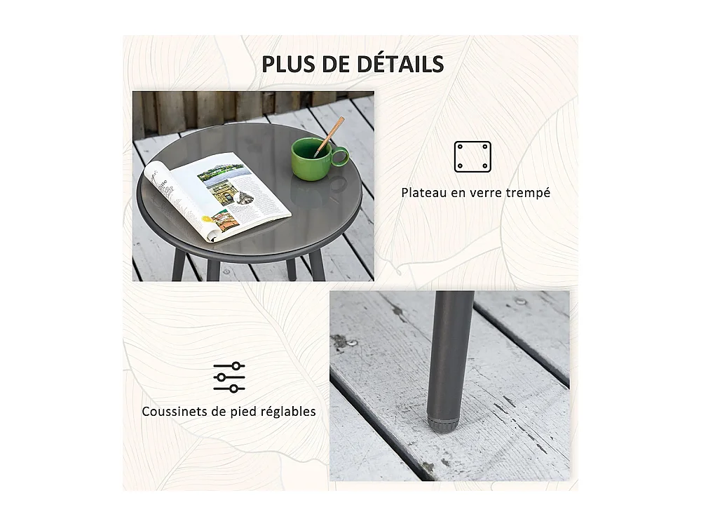 Ensemble de jardin salon de jardin en résine tressée cadre en acier 2 fauteuils + 1 table basse coussins inclus gris