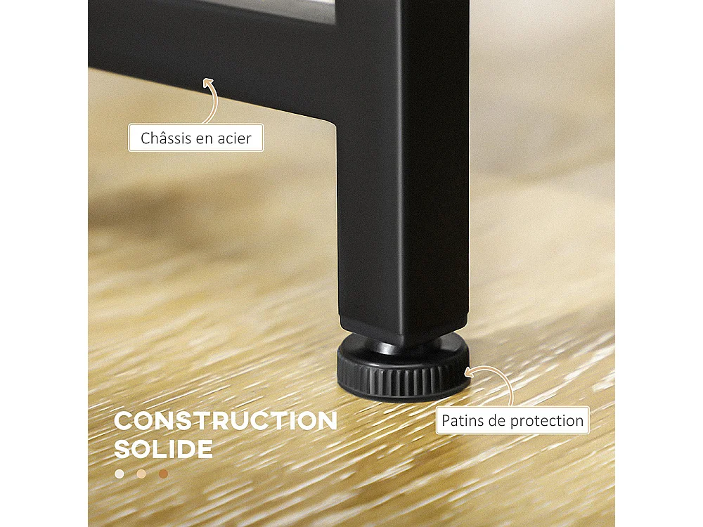 Ensemble table à manger et 2 bancs cadre en acier 4 personnes pour cuisine salle à manger salon naturel et noir