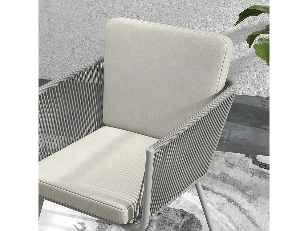 Ensemble salon de jardin 3 pièces style colonial 2 fauteuils avec coussins gris table basse résine filaire acier époxy