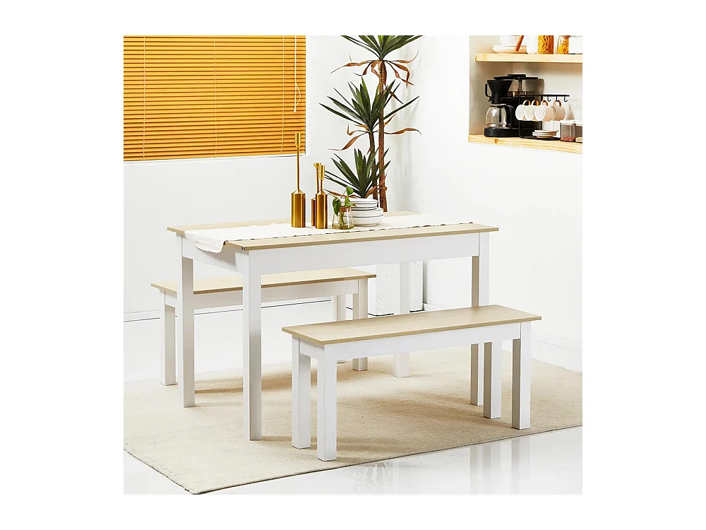 Ensemble table à manger 3 pièces avec 2 bancs encastrables pour 4-6 personnes style contemporain panneaux de particules