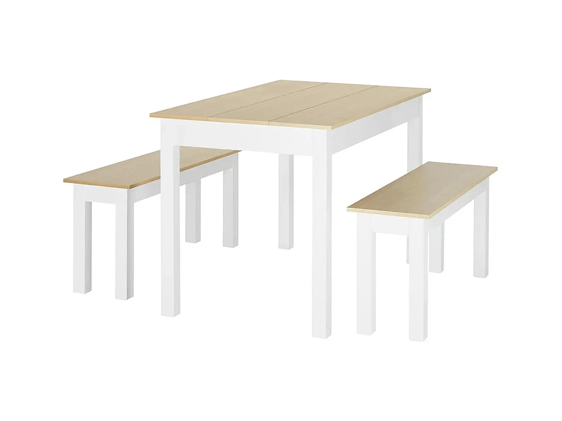 Ensemble table à manger 3 pièces avec 2 bancs encastrables pour 4-6 personnes style contemporain panneaux de particules