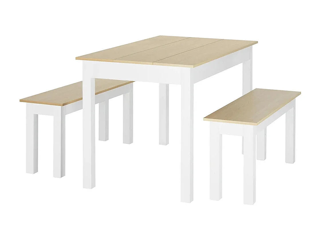 Ensemble table à manger 3 pièces avec 2 bancs encastrables pour 4-6 personnes style contemporain panneaux de particules