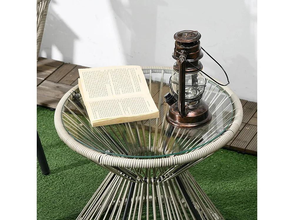 Salon de jardin en résine tressée 3 pièces cadre en acier 2 fauteuils + 1 table basse ronde coussins inclus