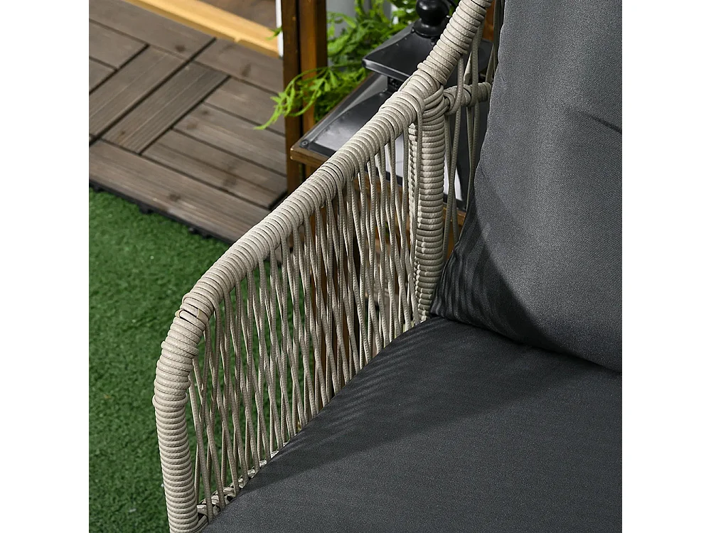 Salon de jardin en résine tressée 3 pièces cadre en acier 2 fauteuils + 1 table basse ronde coussins inclus