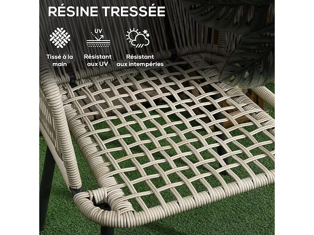 Salon de jardin en résine tressée 3 pièces cadre en acier 2 fauteuils + 1 table basse ronde coussins inclus