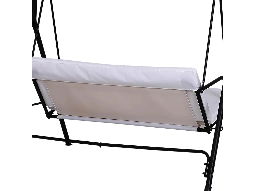 Balancelle de Jardin 3 Places ，Toit Inclinaison réglable Coussins Assise et Dossier， 172L x 110l x 152H m, Acier Noir Polyester，Blanc