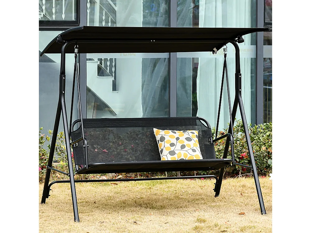 Balancelle de jardin 2 places balancelle d'extérieur toit inclinaison réglable structure acier 172 x 110 x 155 cm, noir