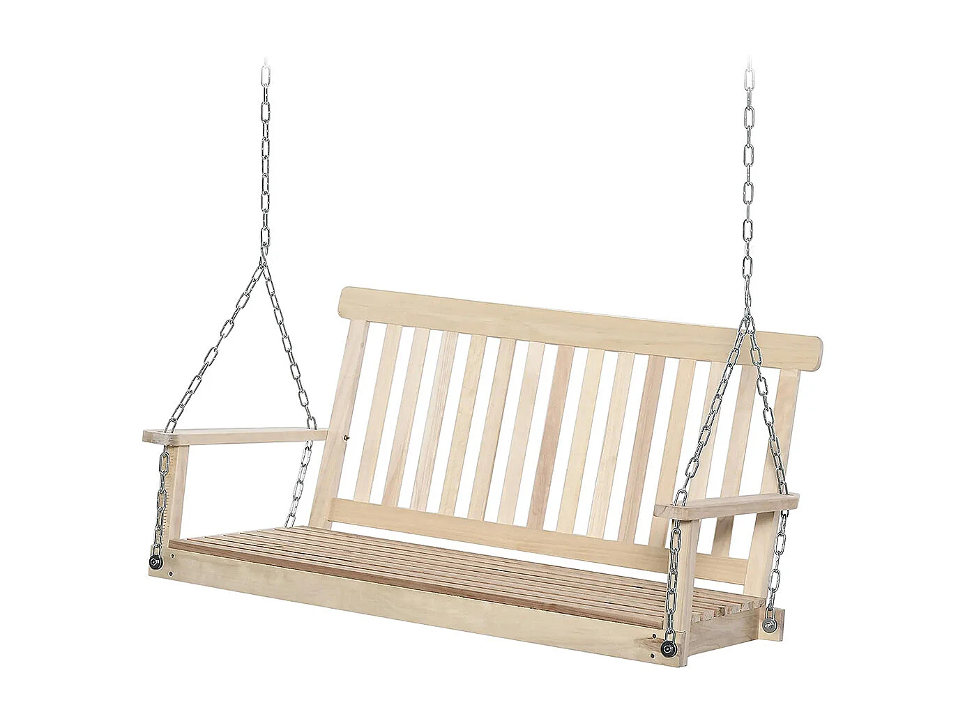 Banc suspendu 2 places balançoire de jardin, dossier et assise à lattes en bois, charge jusqu'à 200 kg, bois naturel