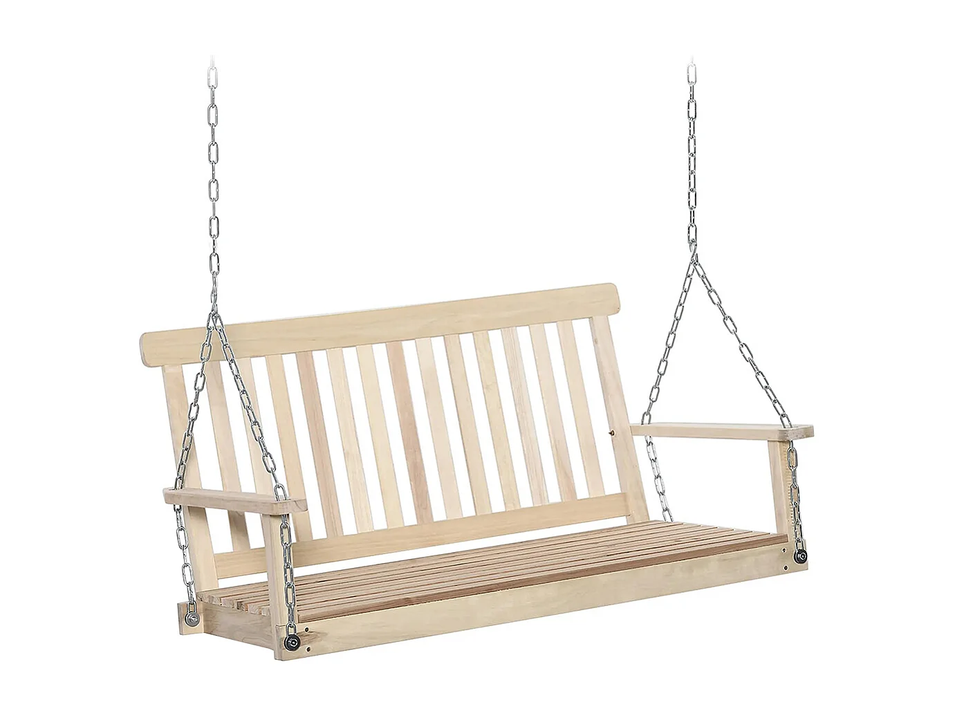 Banc suspendu 2 places balançoire de jardin, dossier et assise à lattes en bois, charge jusqu'à 200 kg, bois naturel