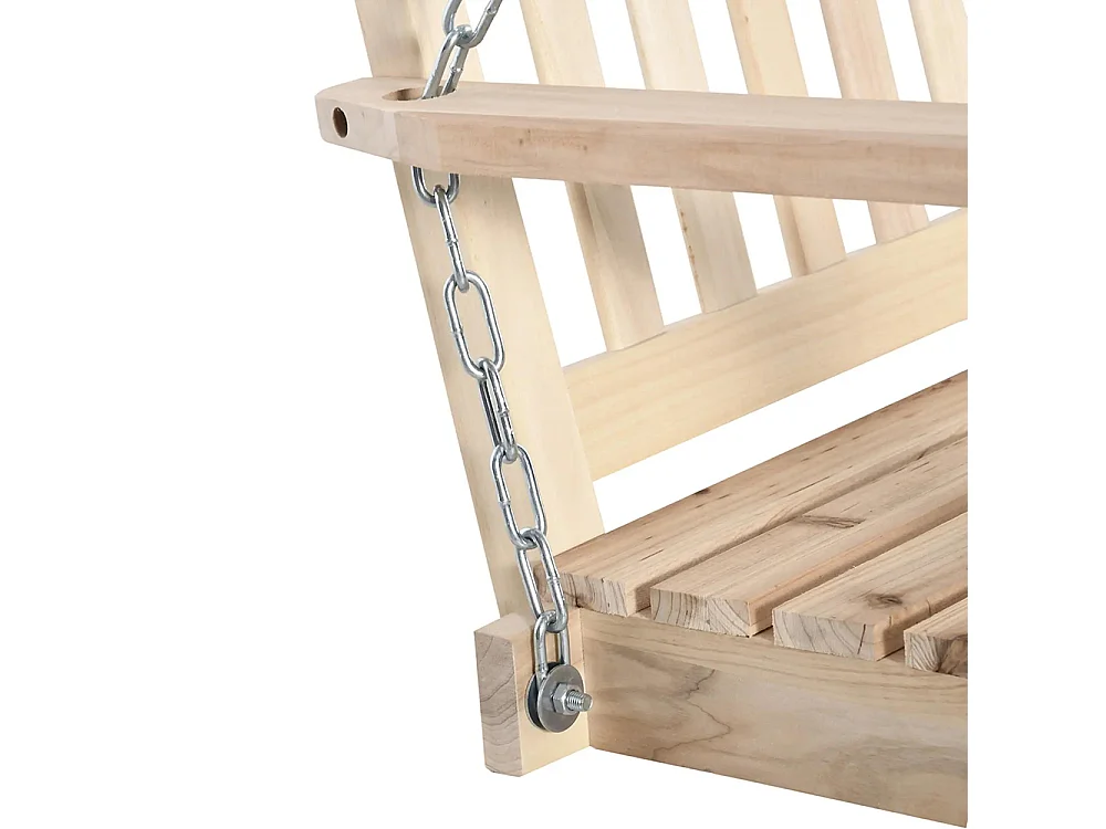 Banc suspendu 2 places balançoire de jardin, dossier et assise à lattes en bois, charge jusqu'à 200 kg, bois naturel