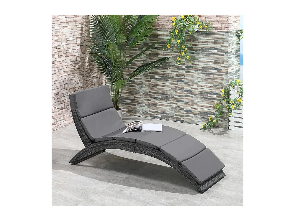 Bain de soleil transat pliable chaise longue d'extérieur avec matelas grand confort en métal et résine tressée - gris